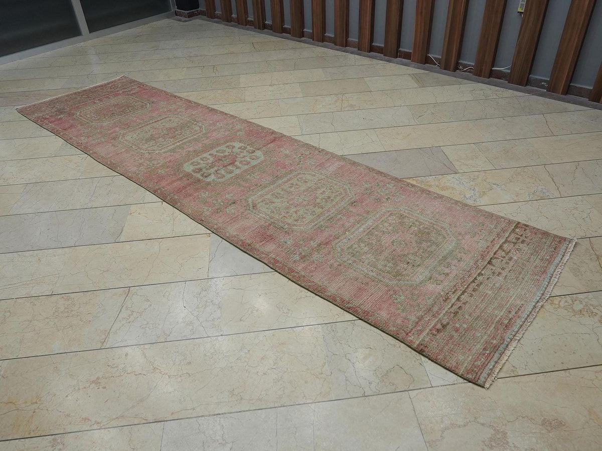 3x12 Wool Vintage Oushak Rug Runner: Mid Century Modern Turkish Rugs.