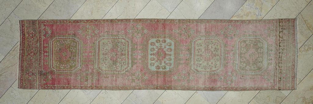 3x12 Wool Vintage Oushak Rug Runner: Mid Century Modern Turkish Rugs.