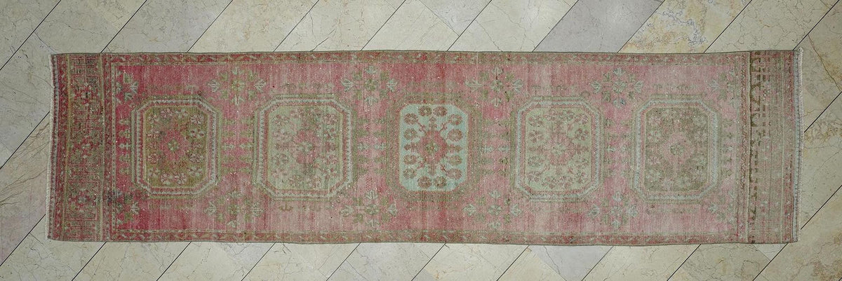 3x12 Wool Vintage Oushak Rug Runner: Mid Century Modern Turkish Rugs.