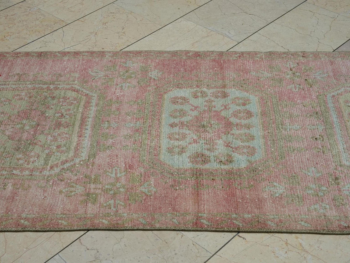 3x12 Wool Vintage Oushak Rug Runner: Mid Century Modern Turkish Rugs.