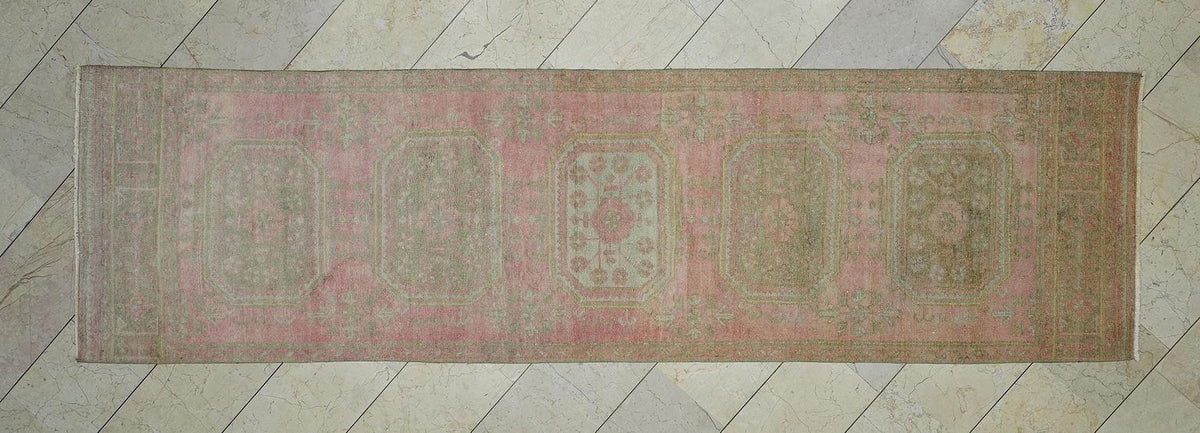 Salmon Pink Vintage Oushak Rug Runner: 3.1x11.2 Feet,Home Kitchen Decor Rugs.