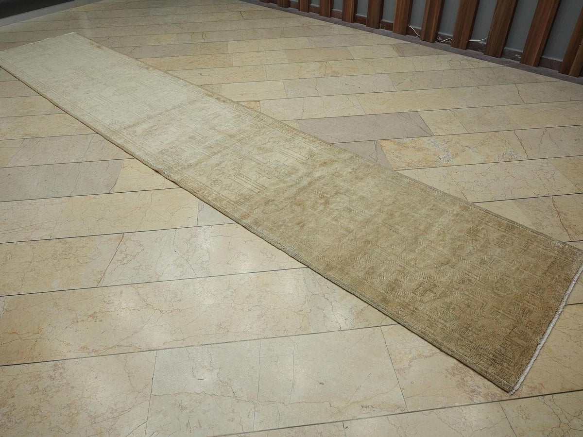 Antique Turkish Wool Rug Runner: Earth Colors Stair Decor Rugs, 2.6x14.3 Ft