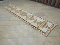 Brown & White Handmade Wool Turkish Rug Runner: Modern Stair Treads Decor Rugs 2,6x12,3 Ft.