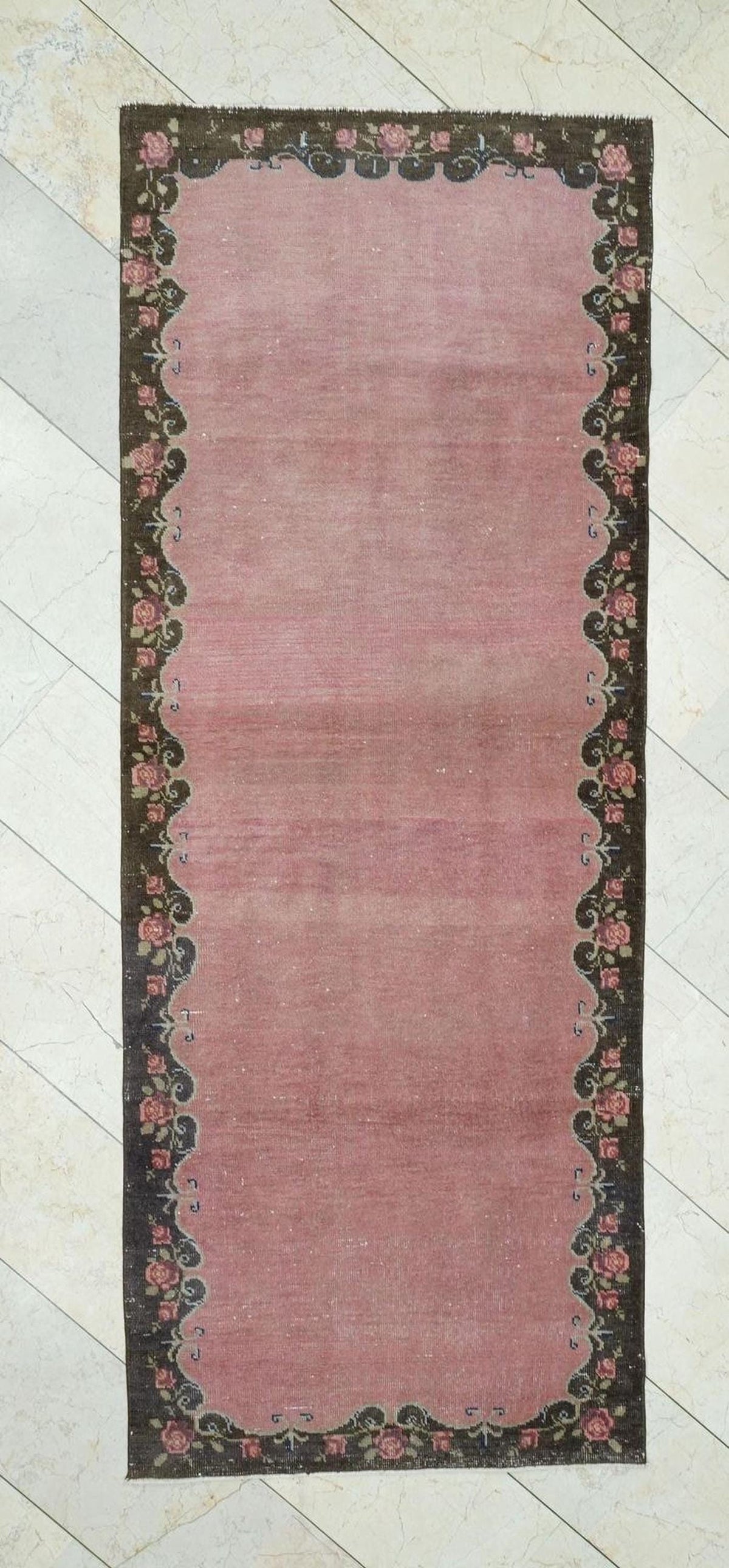 Salmon Pink & Brown Vintage Turkish Rug Runner,3.2x8.2 Feet,Anatolian Area Rugs