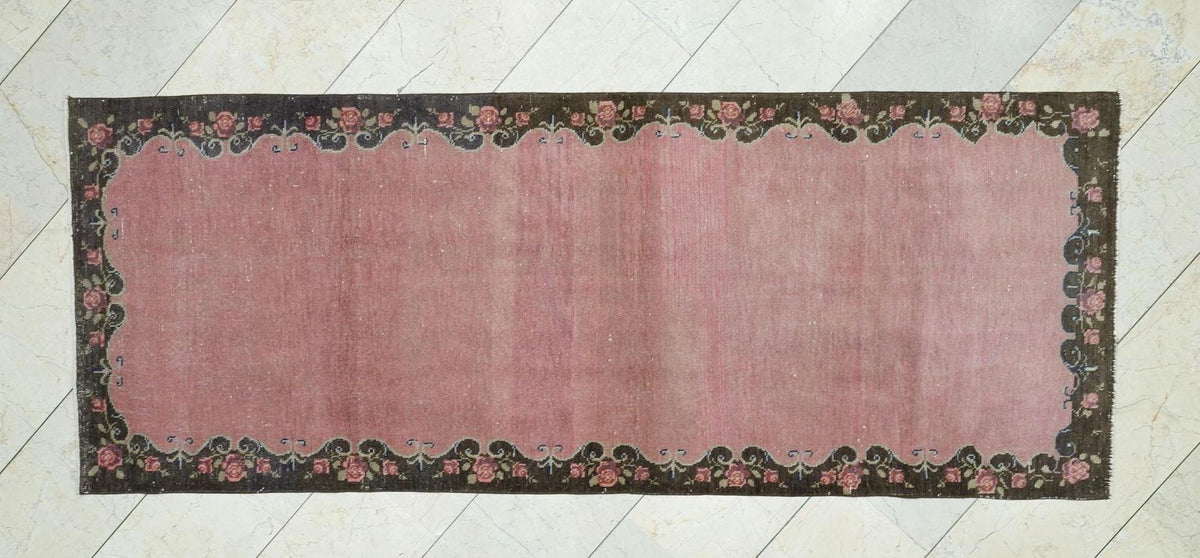 Salmon Pink & Brown Vintage Turkish Rug Runner,3.2x8.2 Feet,Anatolian Area Rugs