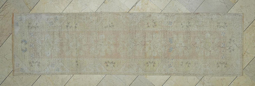 Vintage Oushak Rug Runner: 2.5"x9.2' Pastel Wool Carpet