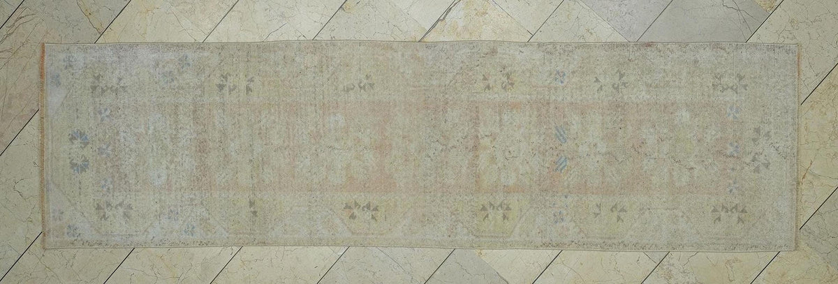 Vintage Oushak Rug Runner: 2.5"x9.2' Pastel Wool Carpet