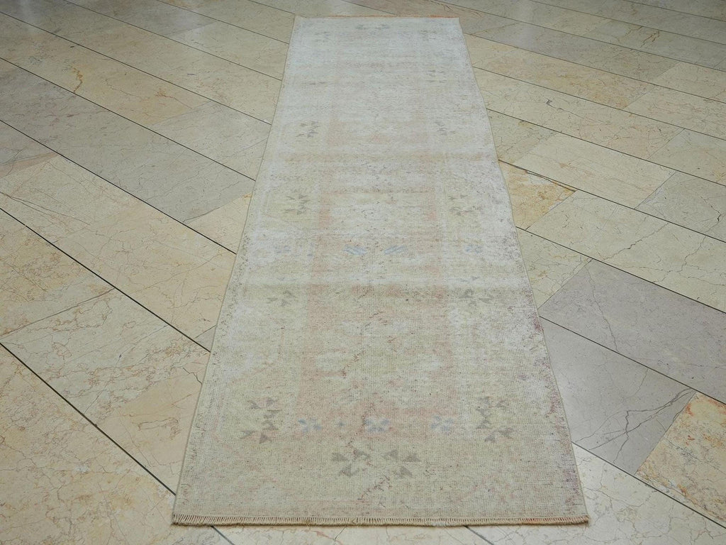 Vintage Oushak Rug Runner: 2.5"x9.2' Pastel Wool Carpet