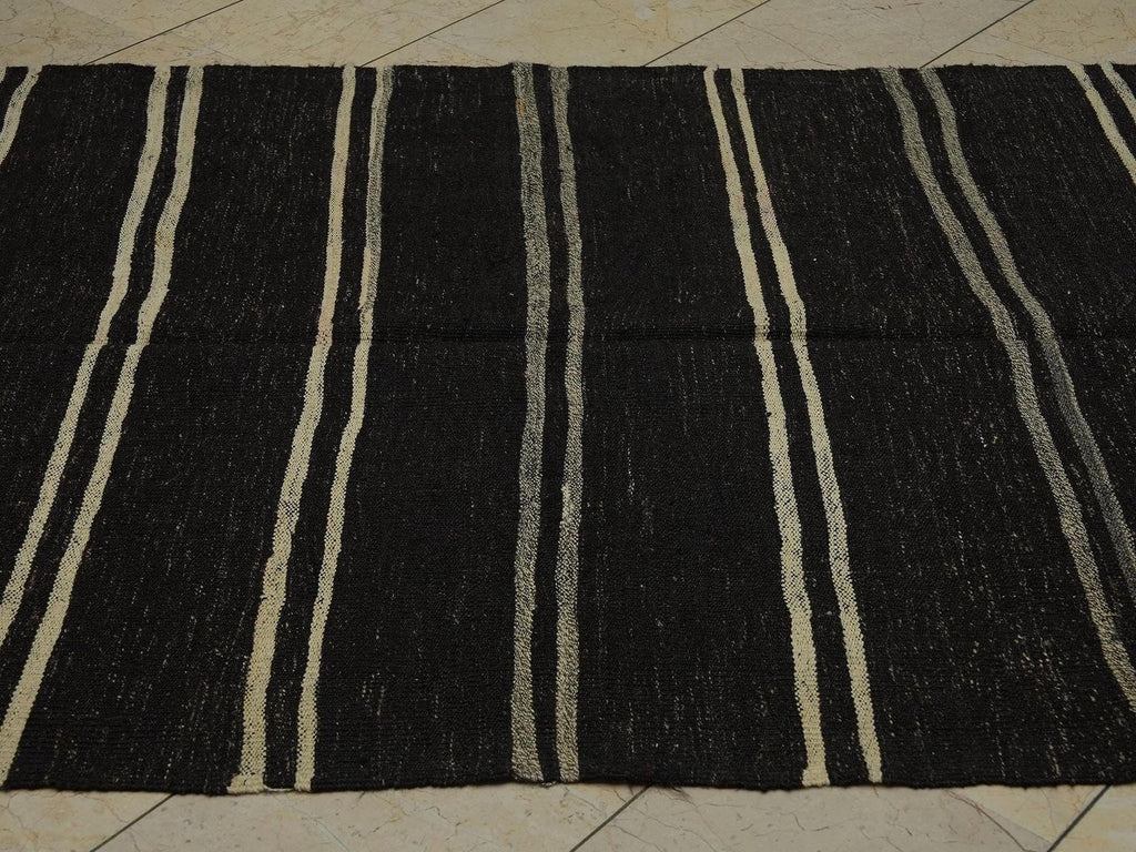 Vintage Turkish Goat Hair Kilim Rug: Mid-Century Modern Stripe Rugs (4,7"x11,1" Feet)