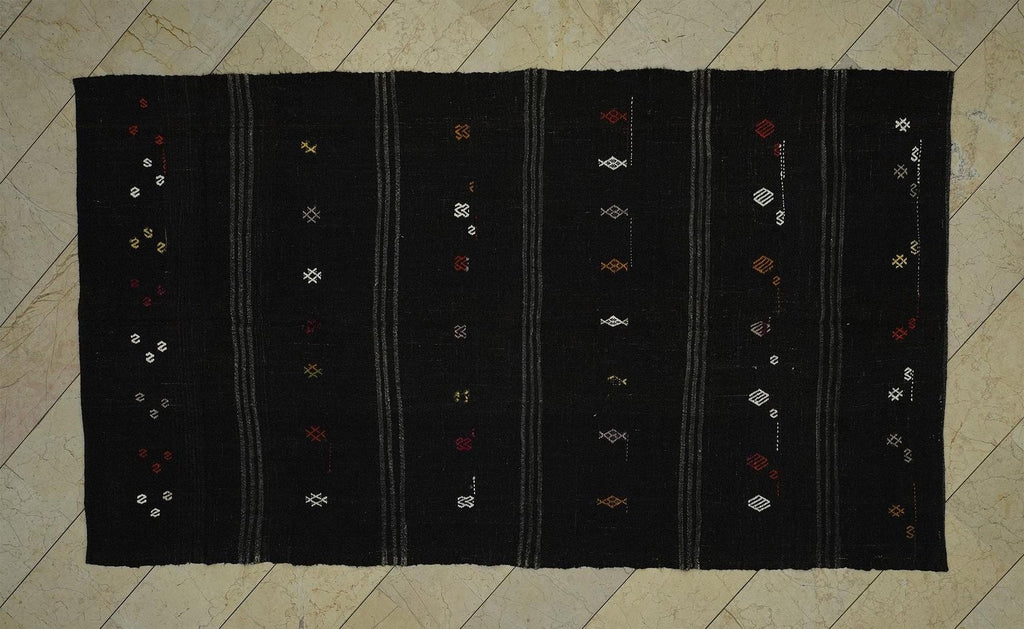 Dark Brown Goat Hair Kilim Rug: 5.3"x9.4" Vintage Turkish Rugs