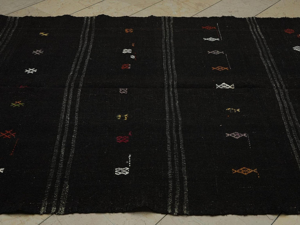 Dark Brown Goat Hair Kilim Rug: 5.3"x9.4" Vintage Turkish Rugs