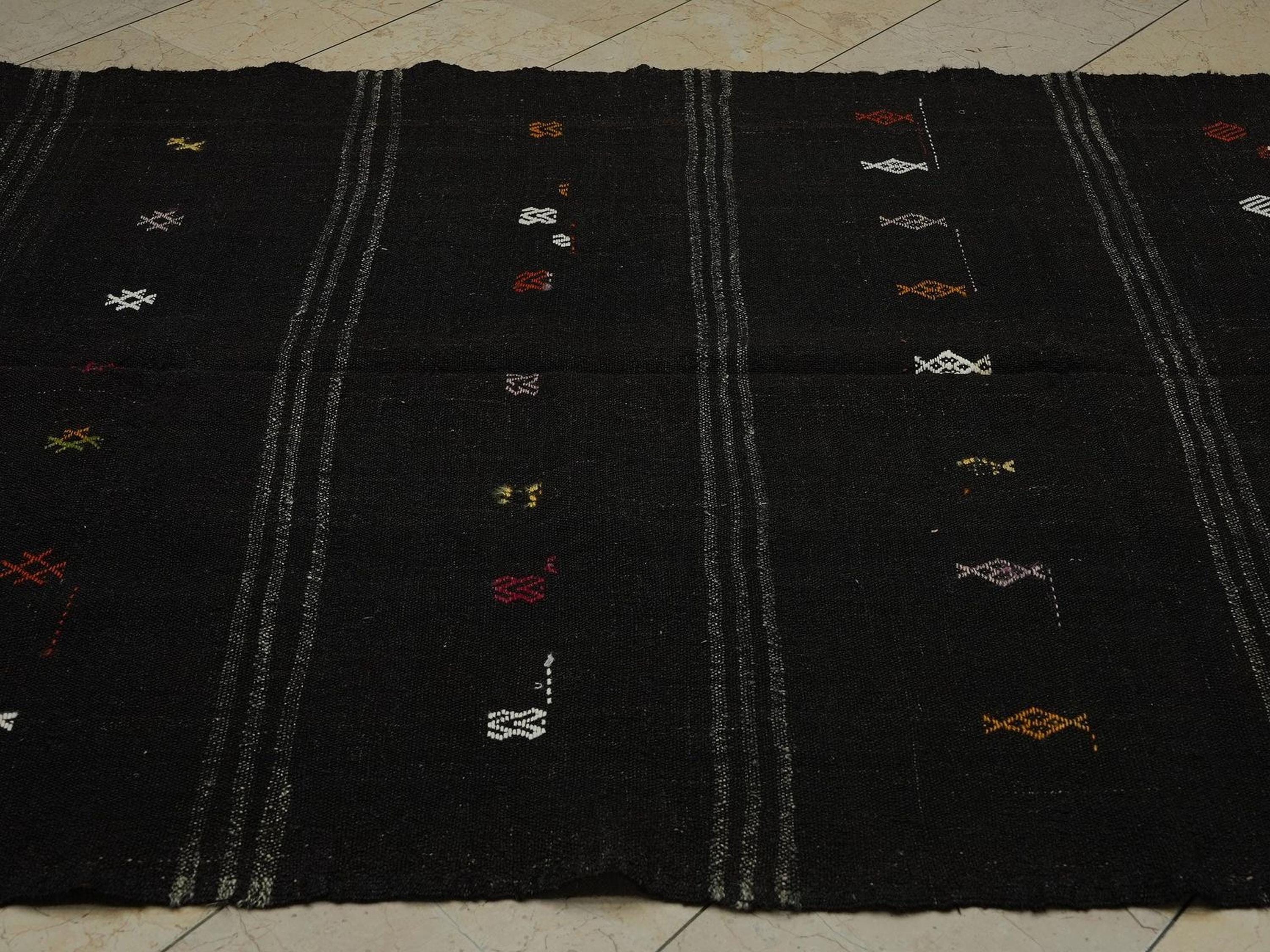 Dark Brown Goat Hair Kilim Rug: 5.3"x9.4" Vintage Turkish Rugs