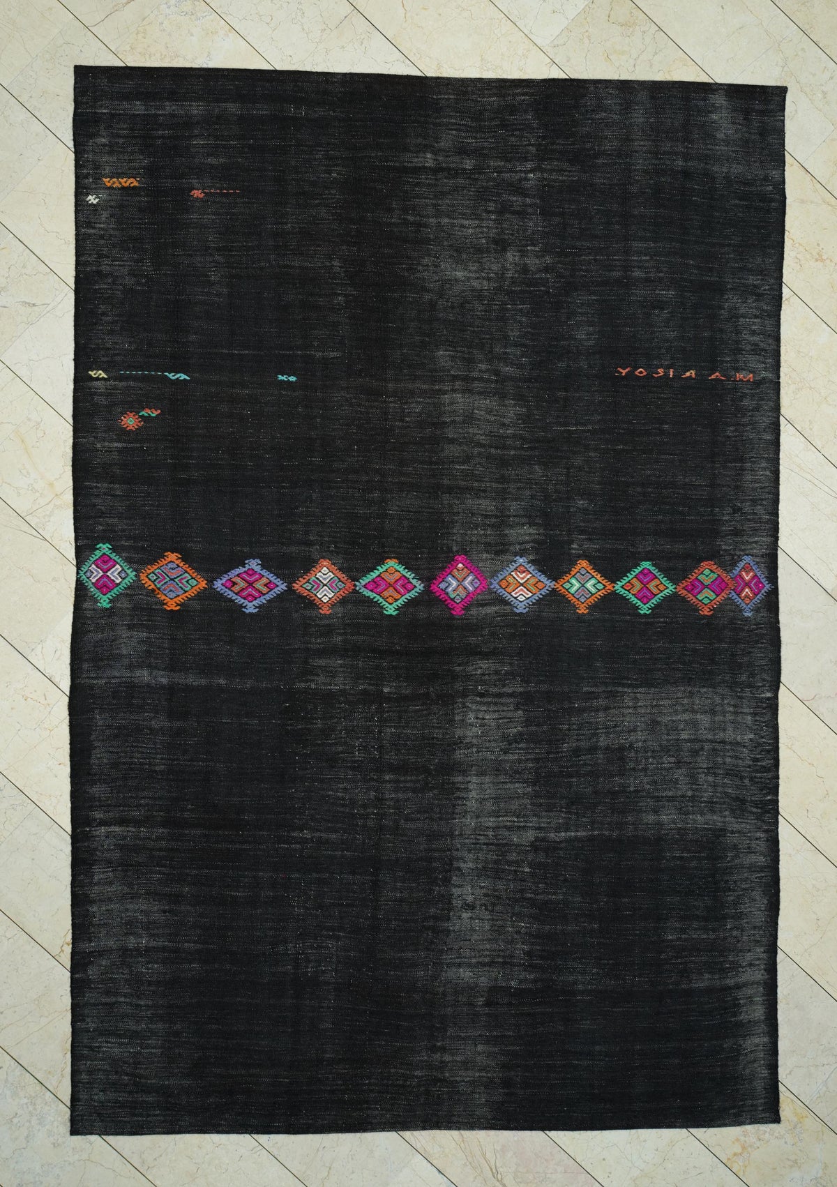 Dark Brown Goat Hair Rug,7.1x10.6 Ft, Natural Vintage Turkish Kilim Rugs