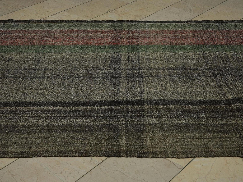 Long Goat Hair Kilim Rug: 5.6x12.8 ft, Gray Turkish Flat Woven Rugs