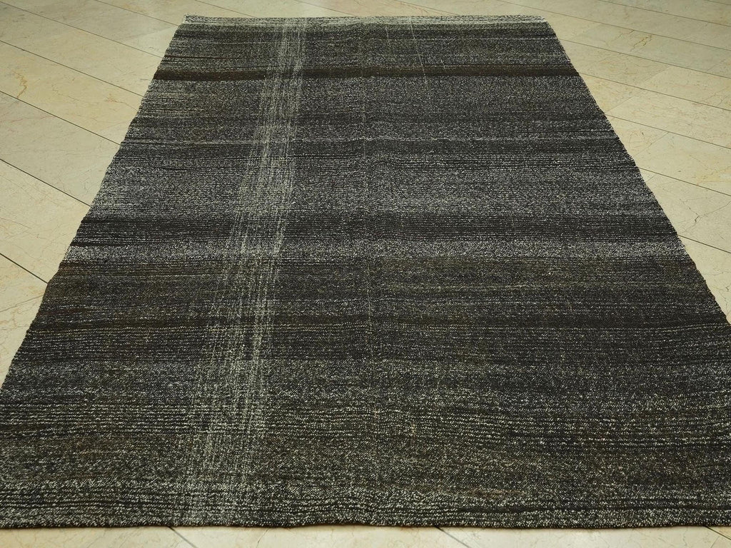 Vintage Turkish Goat Hair Kilim Rug: Dark Brown Flat Weave Rugs,5,2x9.6 Feet.