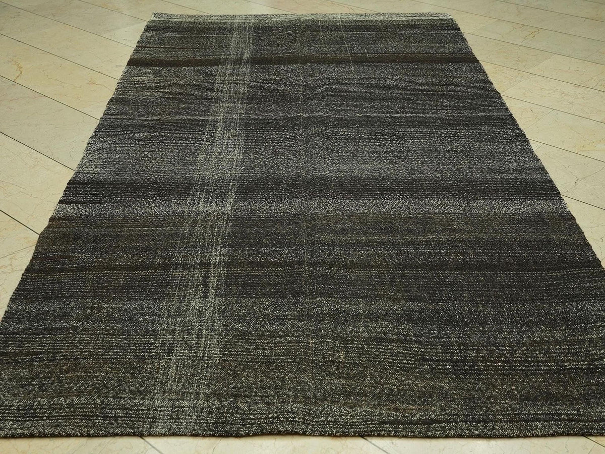 Vintage Turkish Goat Hair Kilim Rug: Dark Brown Flat Weave Rugs,5,2x9.6 Feet.