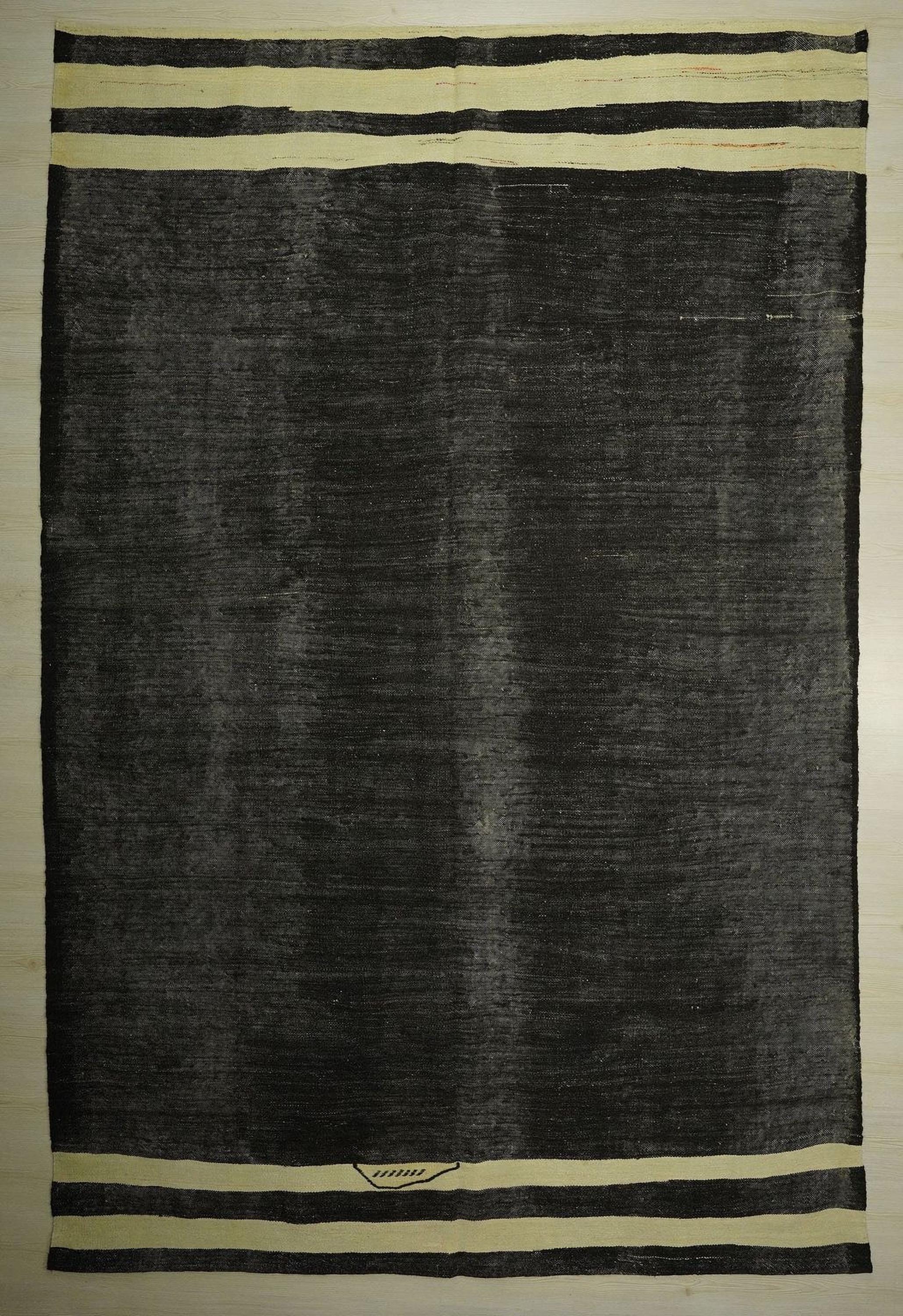 Vintage Brown Kilim Rug: 7.2"x11' Anatolian Goat Hair Rugs