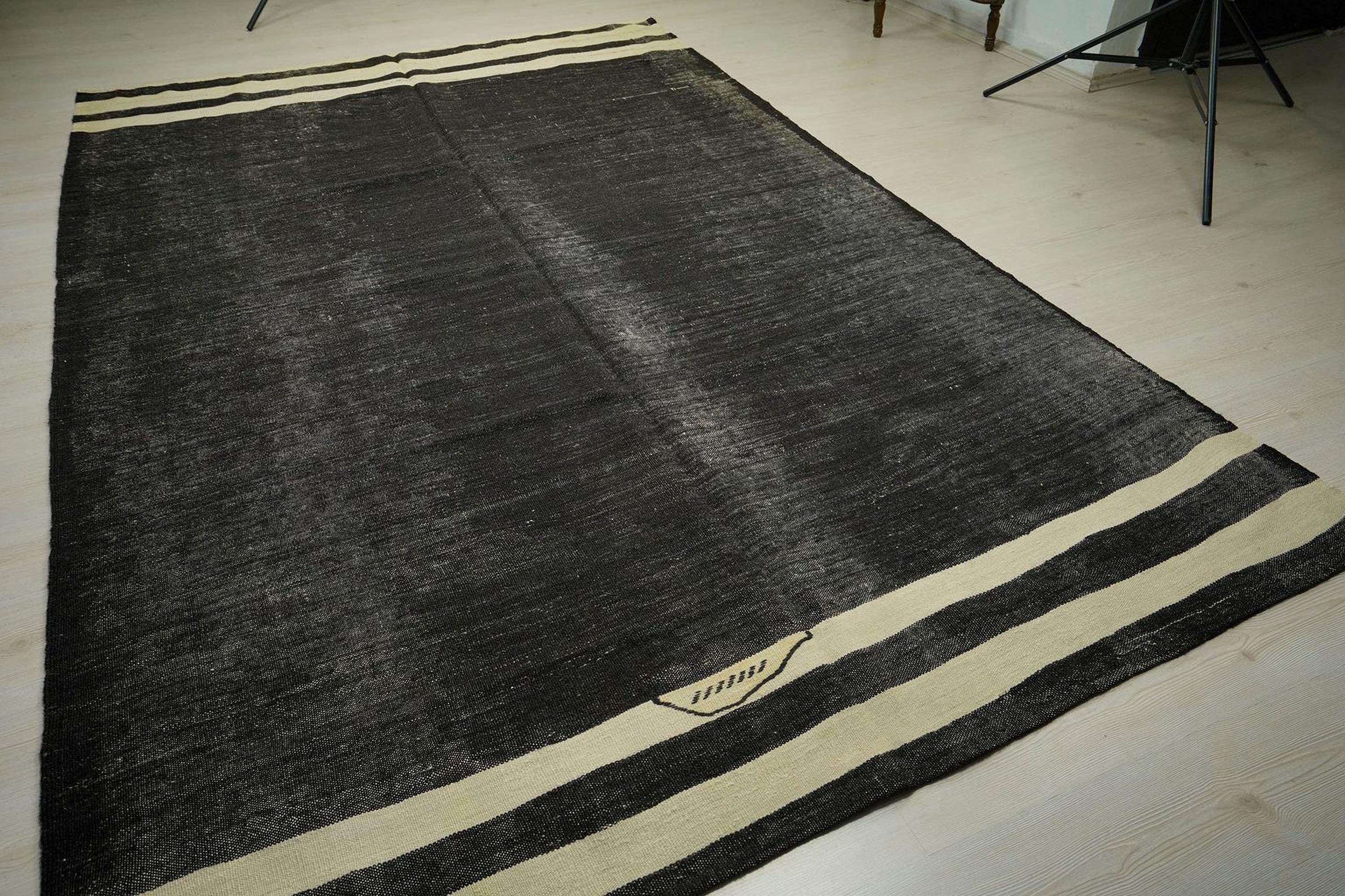 Vintage Brown Kilim Rug: 7.2"x11' Anatolian Goat Hair Rugs