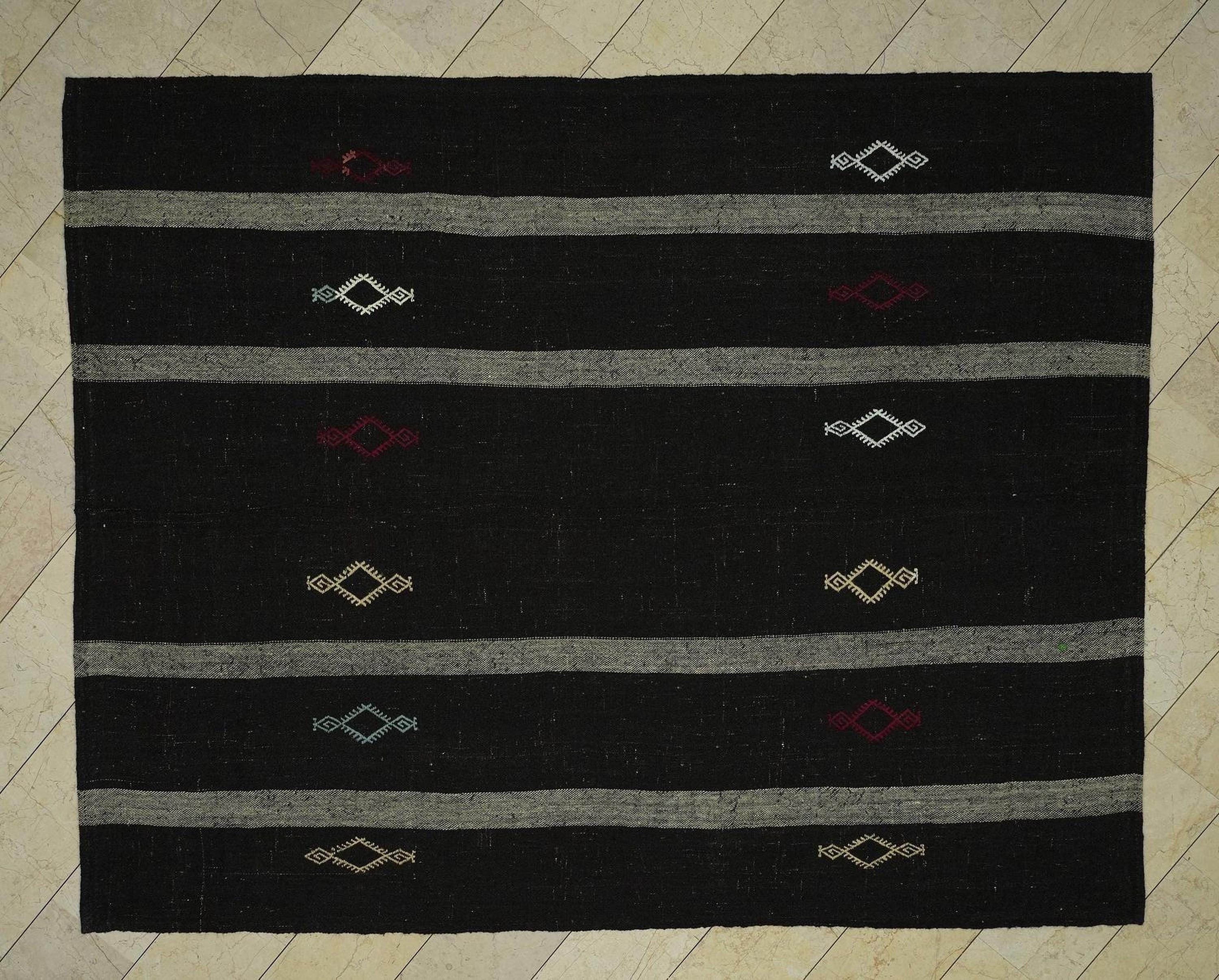 8x10 Dark Brown Natural Goat Wool Woven Kilim Rug,Farmhouse Decor Rugs