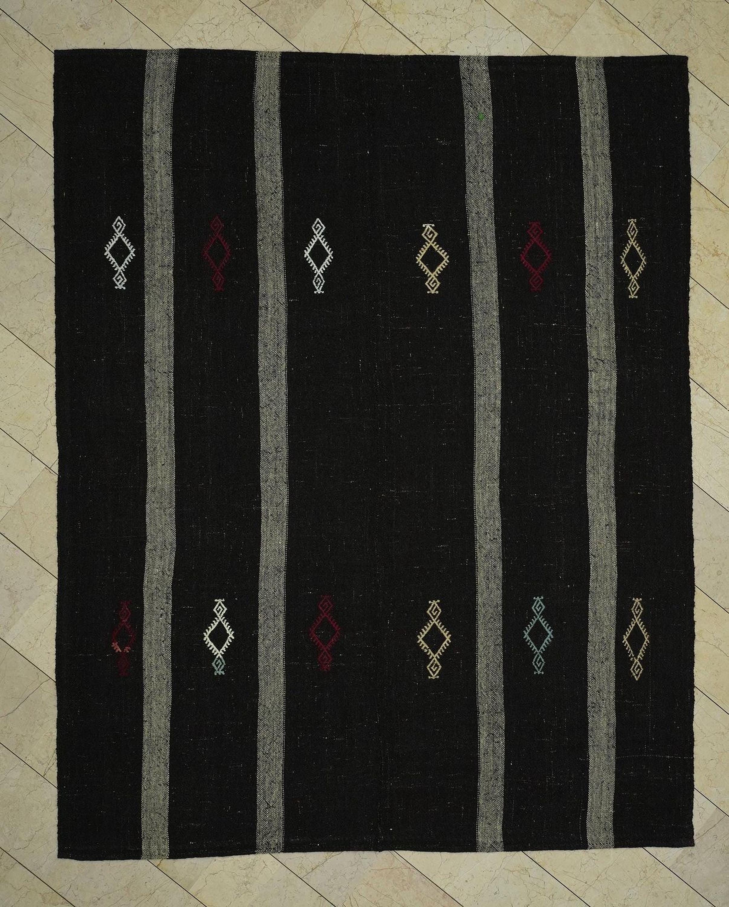 8x10 Dark Brown Natural Goat Wool Woven Kilim Rug,Farmhouse Decor Rugs