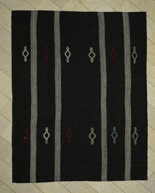 8x10 Dark Brown Natural Goat Wool Woven Kilim Rug,Farmhouse Decor Rugs