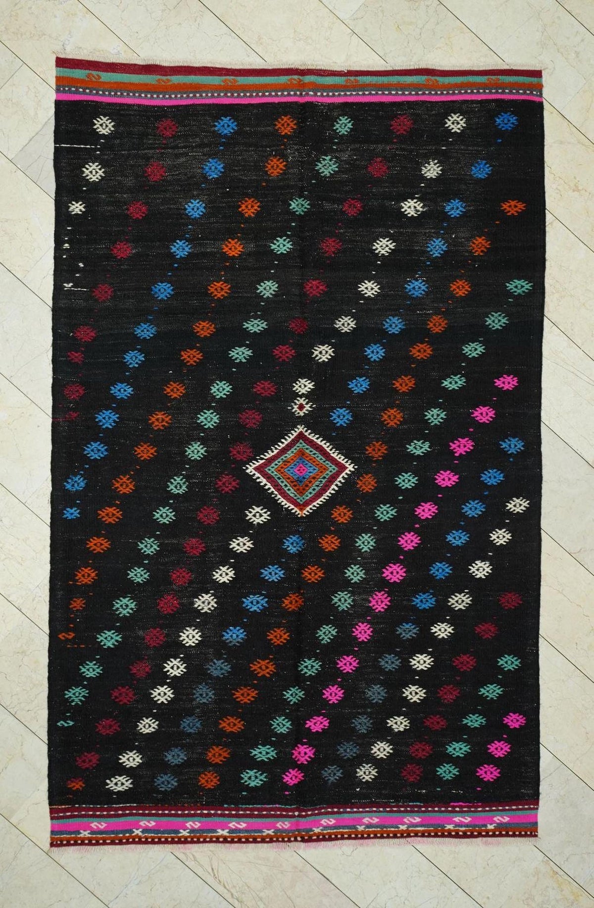 Embroidered Goat Hair Kilim Rug: 6"x9,5" Turkish Flat Weave, Handmade  Anatolian Rugs