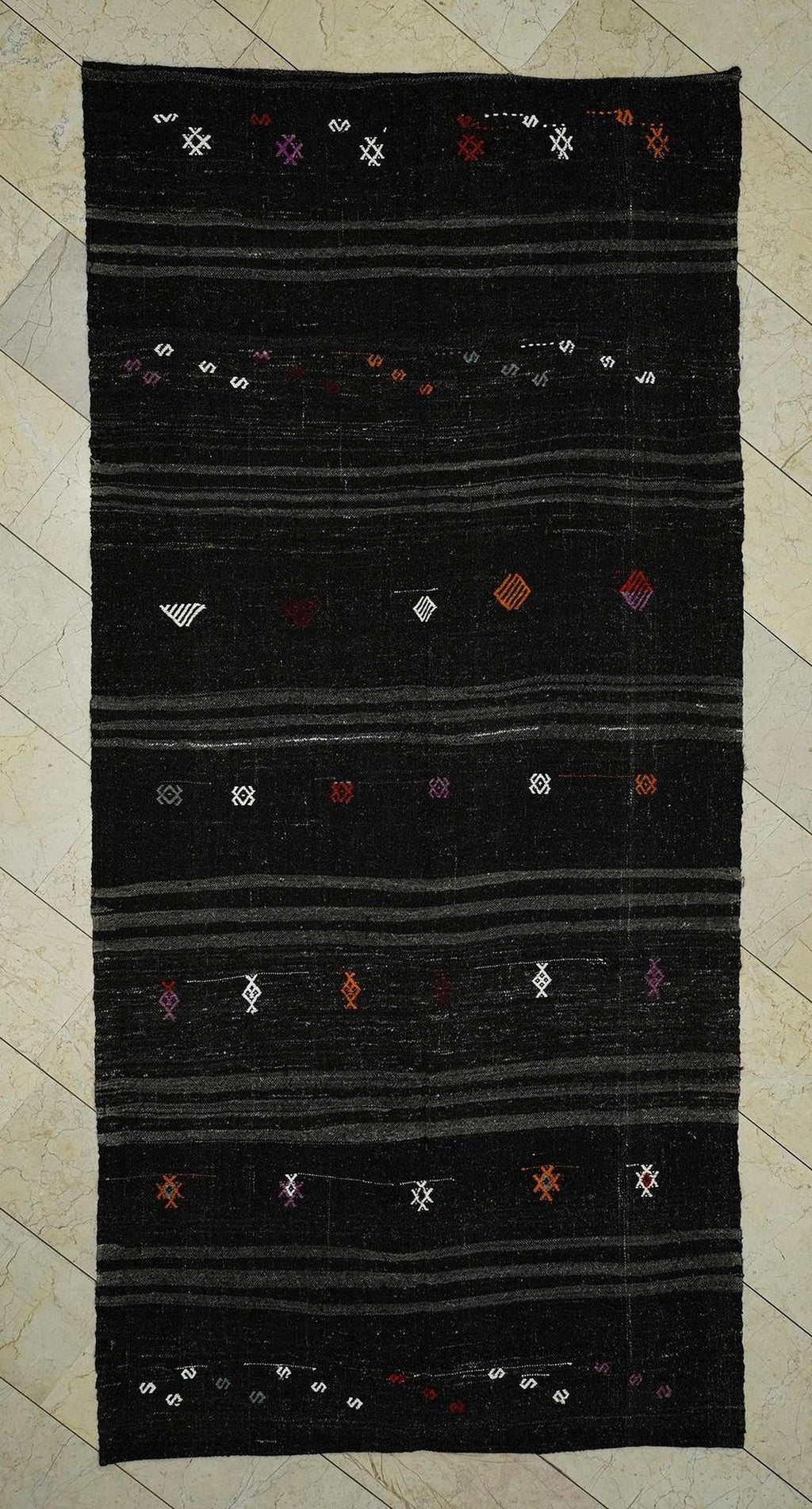 Goat Hair Rug Flat-Weave Kilim ,4.9x10.3 Ft,Striped Design Nomadic Rugs