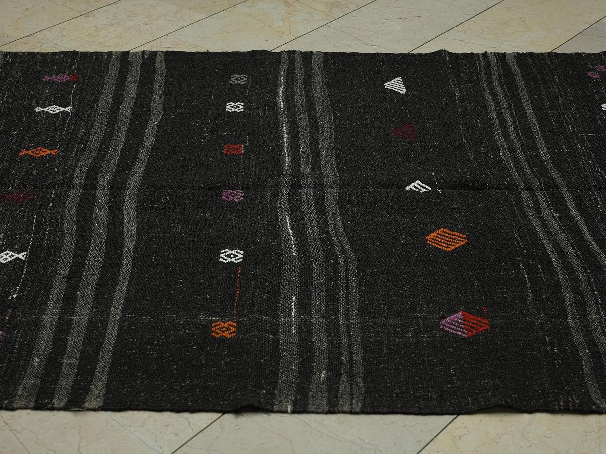 Goat Hair Rug Flat-Weave Kilim ,4.9x10.3 Ft,Striped Design Nomadic Rugs