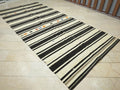 Mid Century Modern Kilim Rug: Dark Brown and Cream Stripe Turkish Rugs, 6x13,3 Feet.