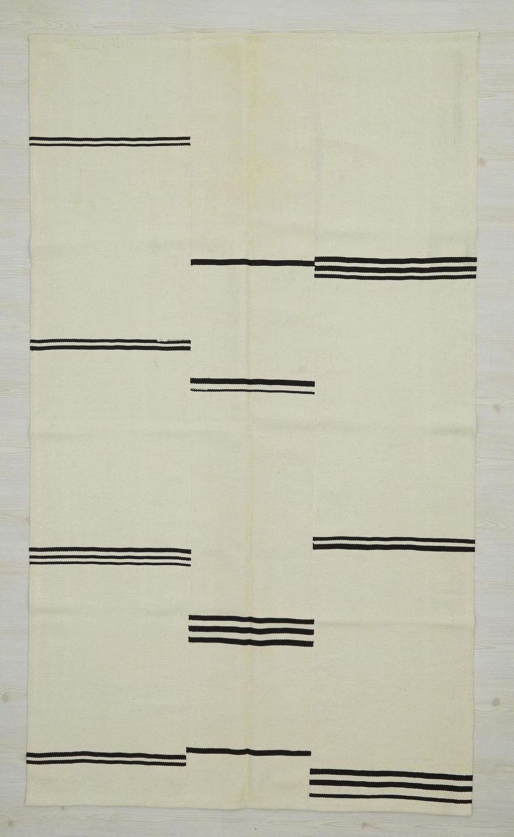 Handmade Wool Kilim Rug: Cream & Brown Broken Stripe, Scandinavian Style Rugs, 5x8 ft.