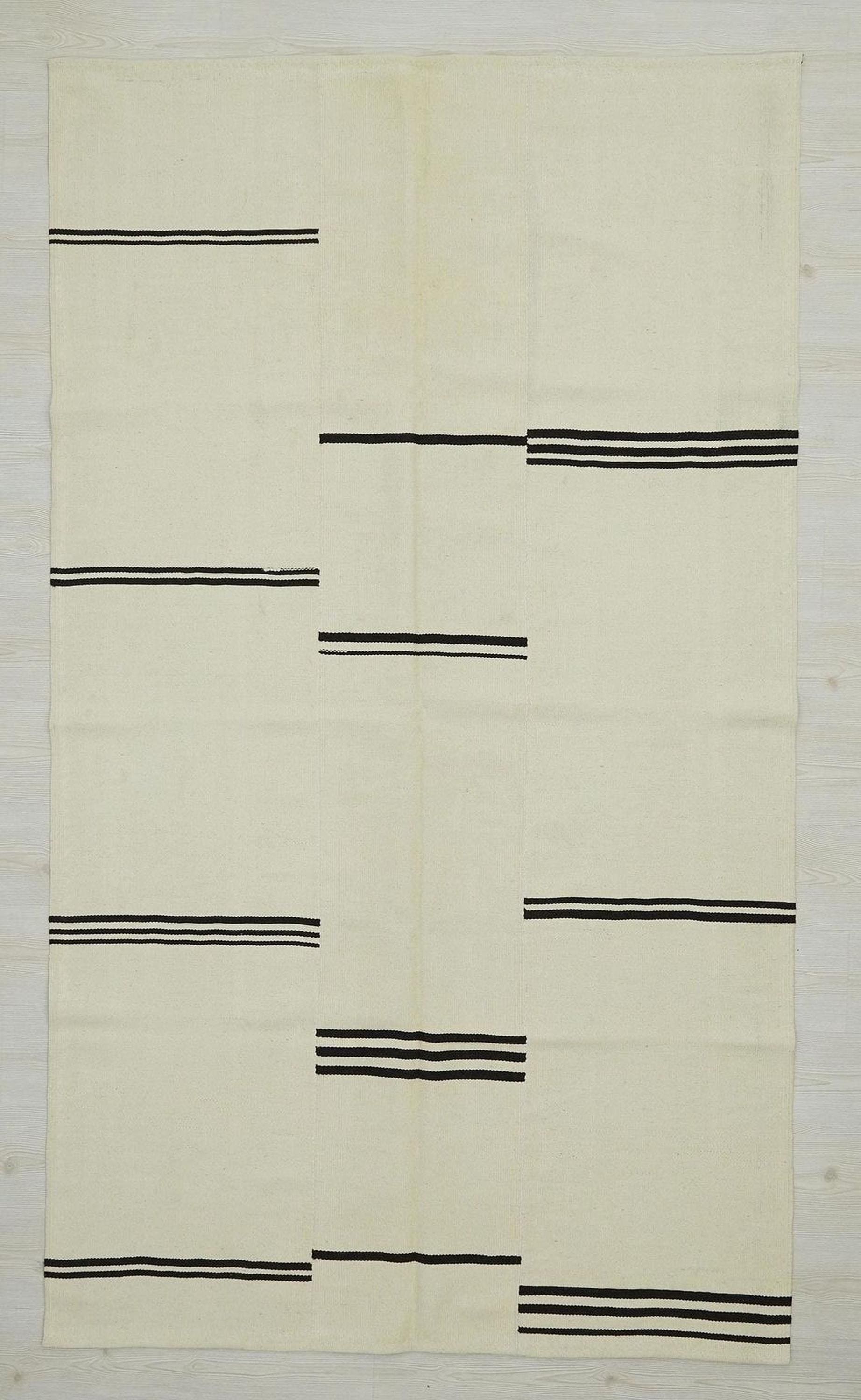 Handmade Wool Kilim Rug: Cream & Brown Broken Stripe, Scandinavian Style Rugs, 5x8 ft.
