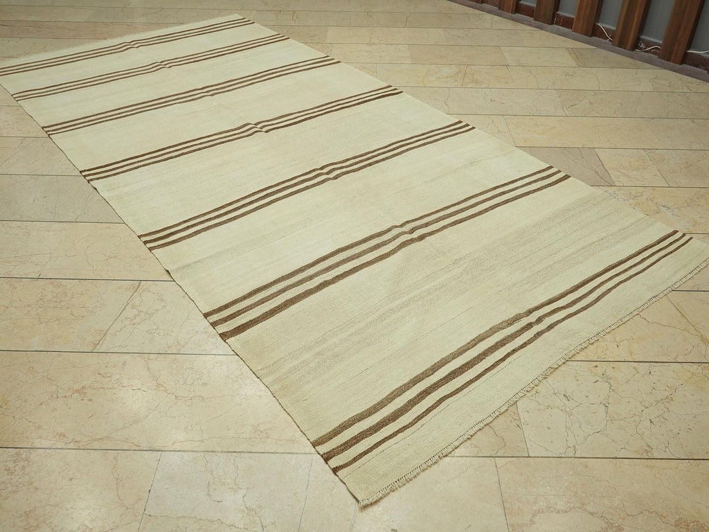 Swedish Style Natural Wool Turkish Kilim Rug:4.9x10.2 Feet,Flat Weave Striped Area Rugs.