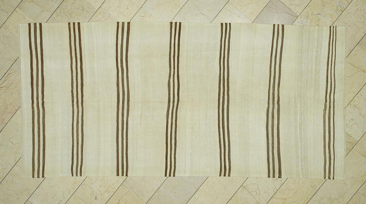 Swedish Style Natural Wool Turkish Kilim Rug:4.9x10.2 Feet,Flat Weave Striped Area Rugs.