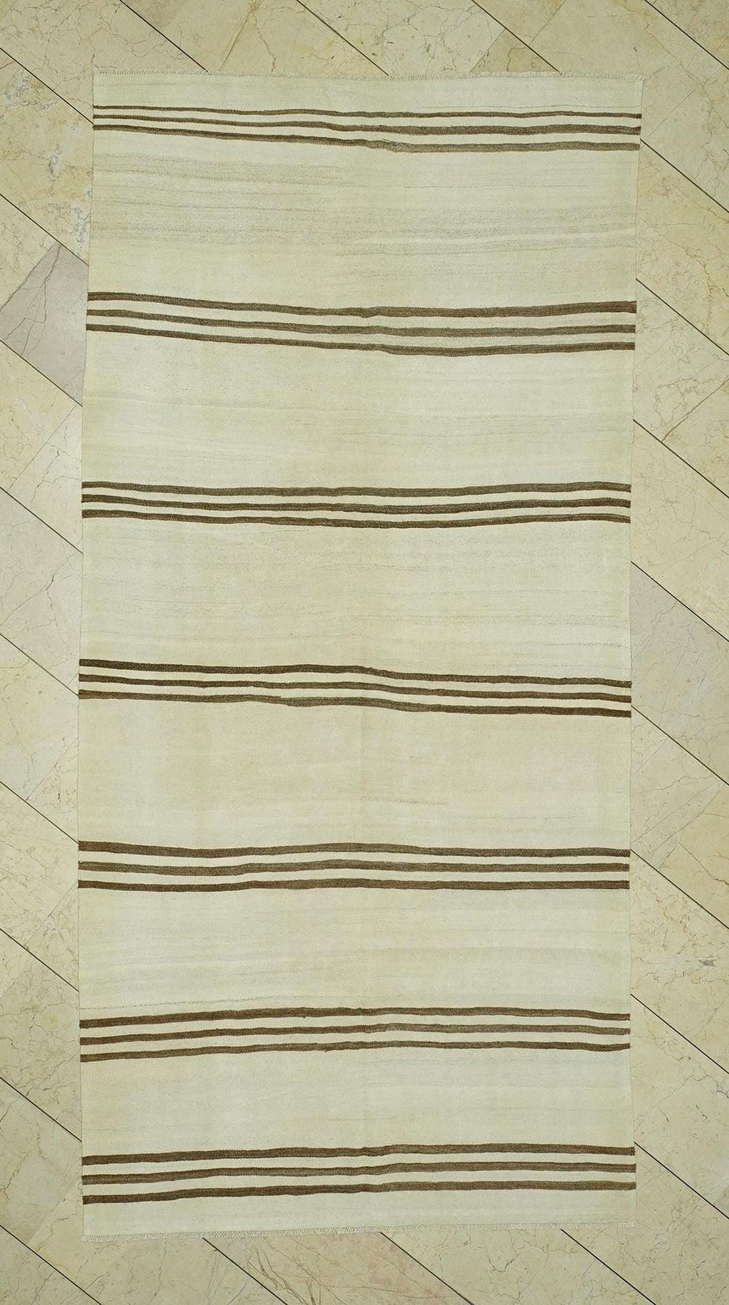Swedish Style Natural Wool Turkish Kilim Rug:4.9x10.2 Feet,Flat Weave Striped Area Rugs.