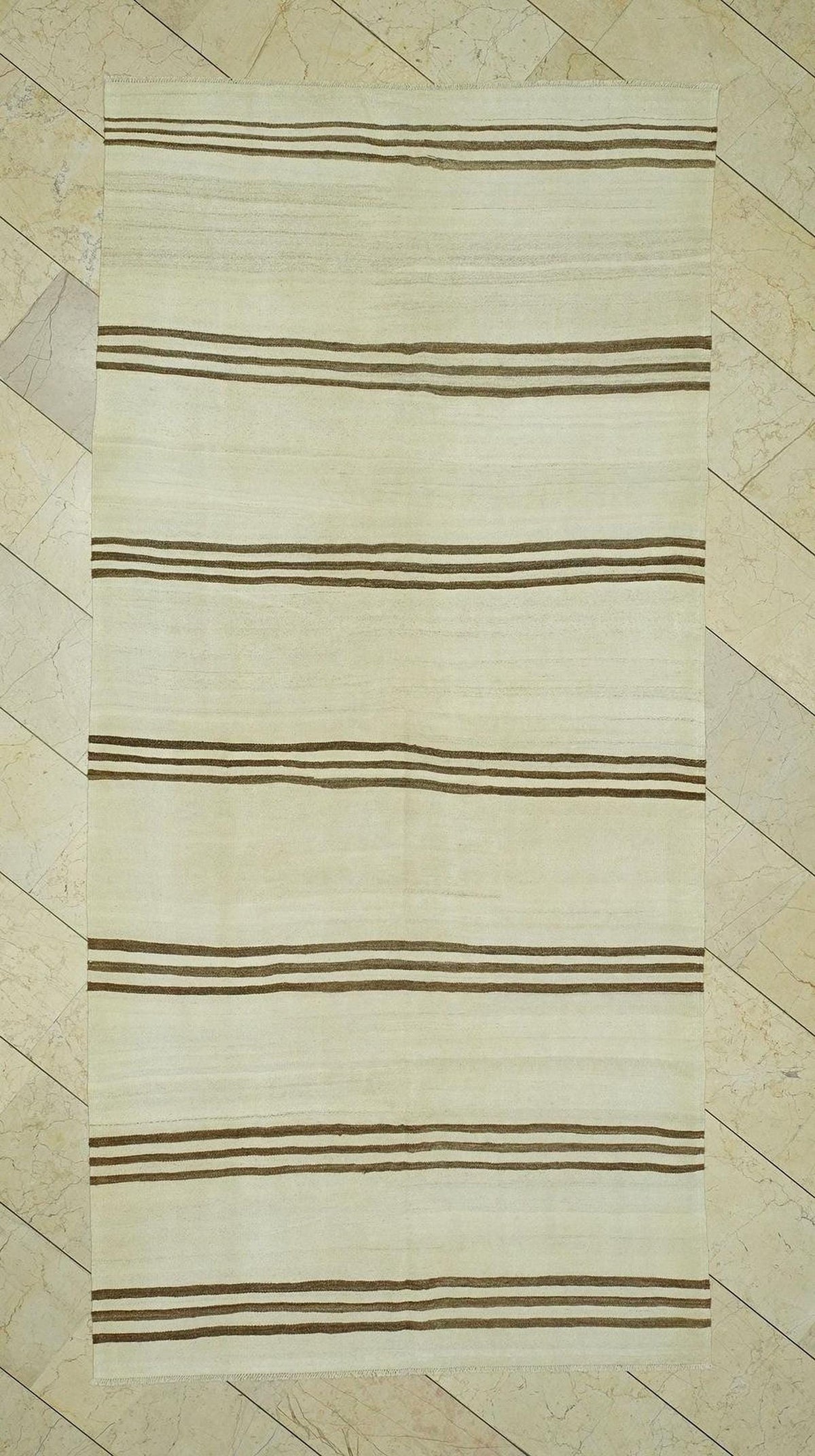 Swedish Style Natural Wool Turkish Kilim Rug:4.9x10.2 Feet,Flat Weave Striped Area Rugs.
