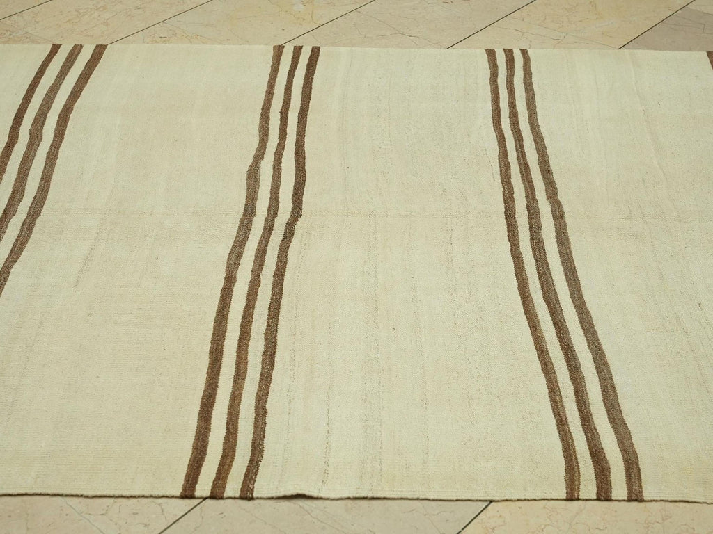 Swedish Style Natural Wool Turkish Kilim Rug:4.9x10.2 Feet,Flat Weave Striped Area Rugs.