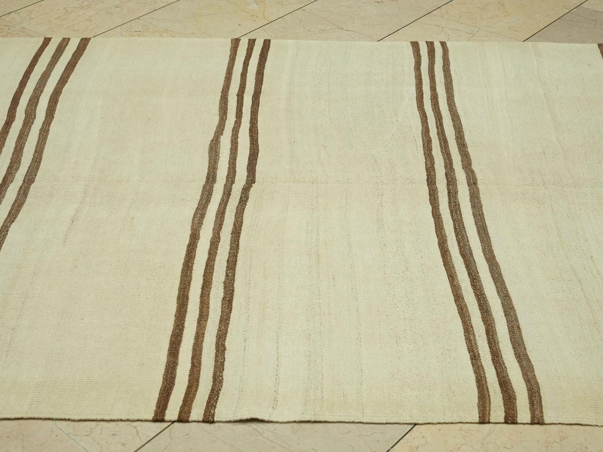 Swedish Style Natural Wool Turkish Kilim Rug:4.9x10.2 Feet,Flat Weave Striped Area Rugs.