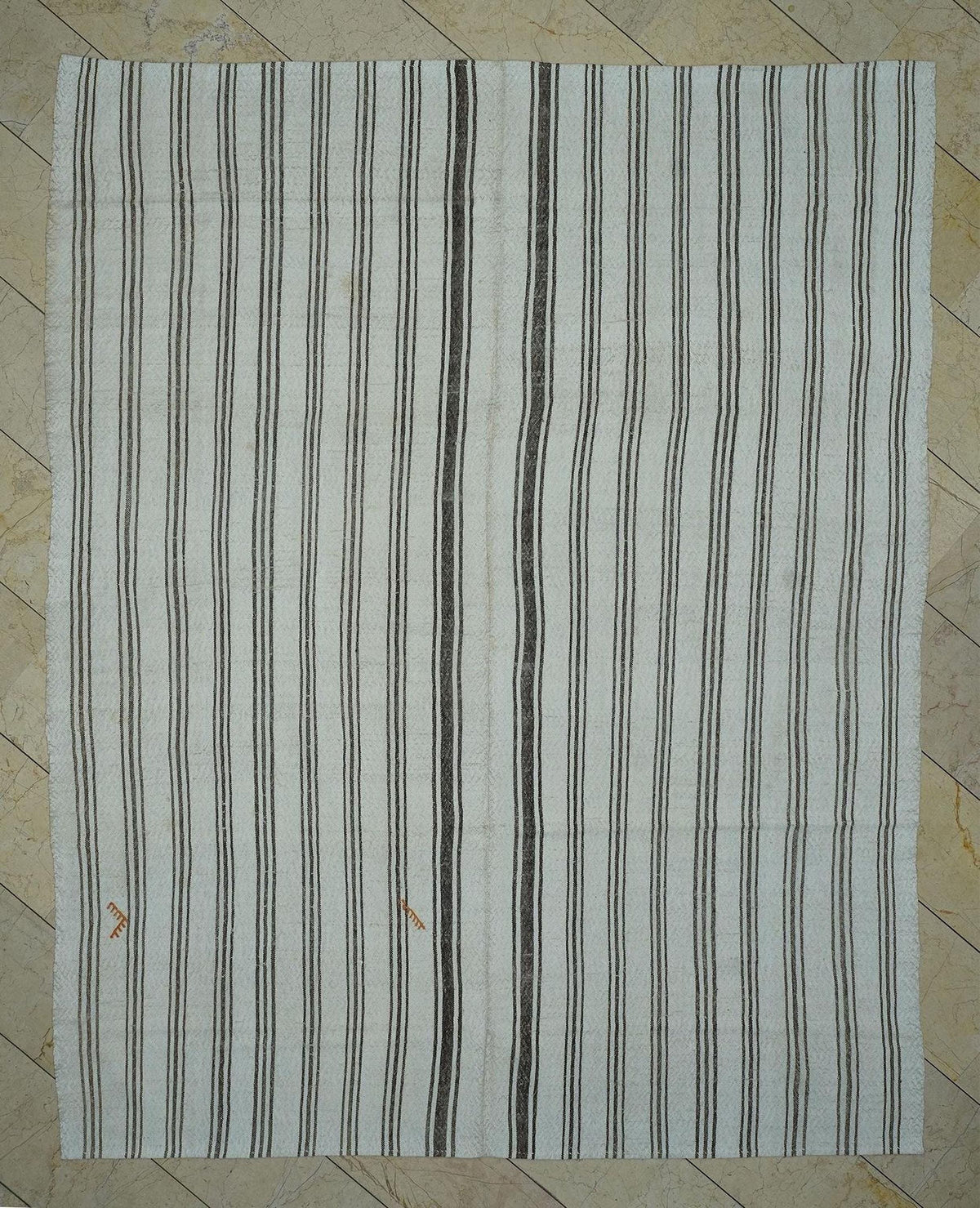 8x10 Minimalist Home Style Decor Striped Kilim Rug: Brown & White Vintage Turkish Rugs.
