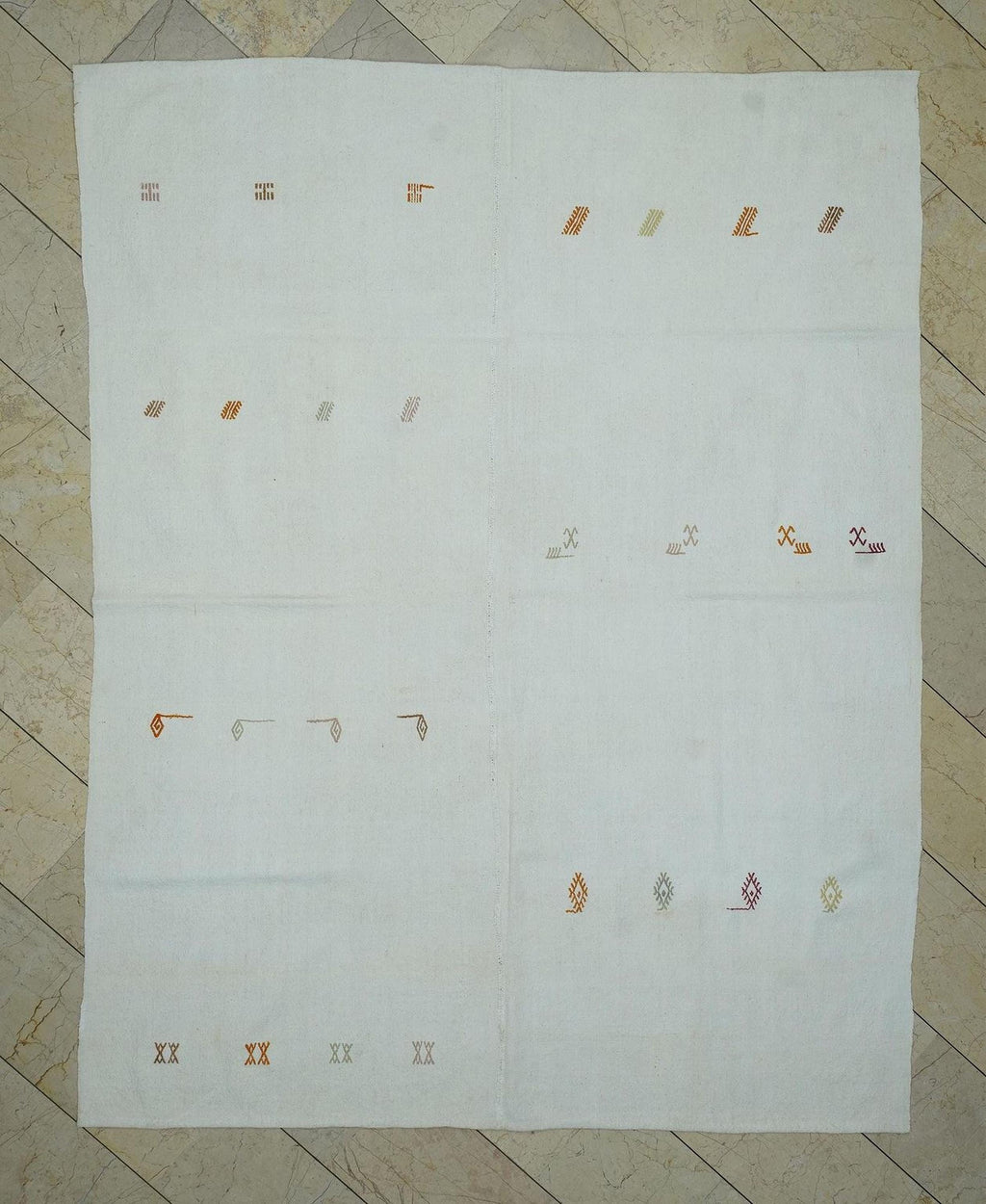 White Turkish Kilim Rug: Handwoven Cotton Flat Weave Rugs 6.6"x8.5" Feet.
