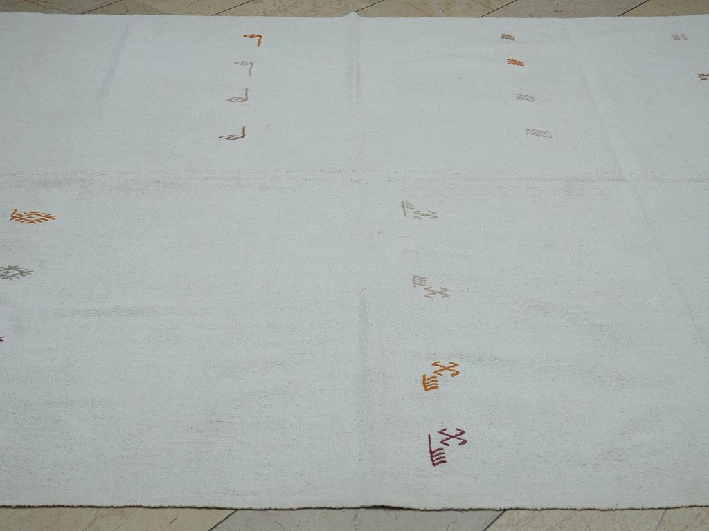 White Turkish Kilim Rug: Handwoven Cotton Flat Weave Rugs 6.6"x8.5" Feet.
