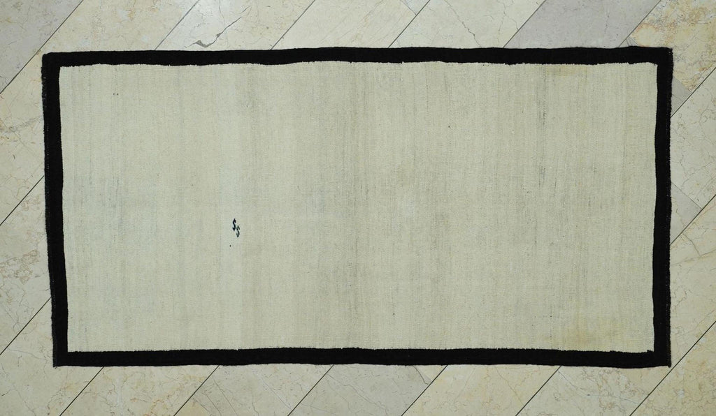 Vintage Cream Kilim Rug: 3.7"x7.2" Hand Woven Turkish Wool Rugs