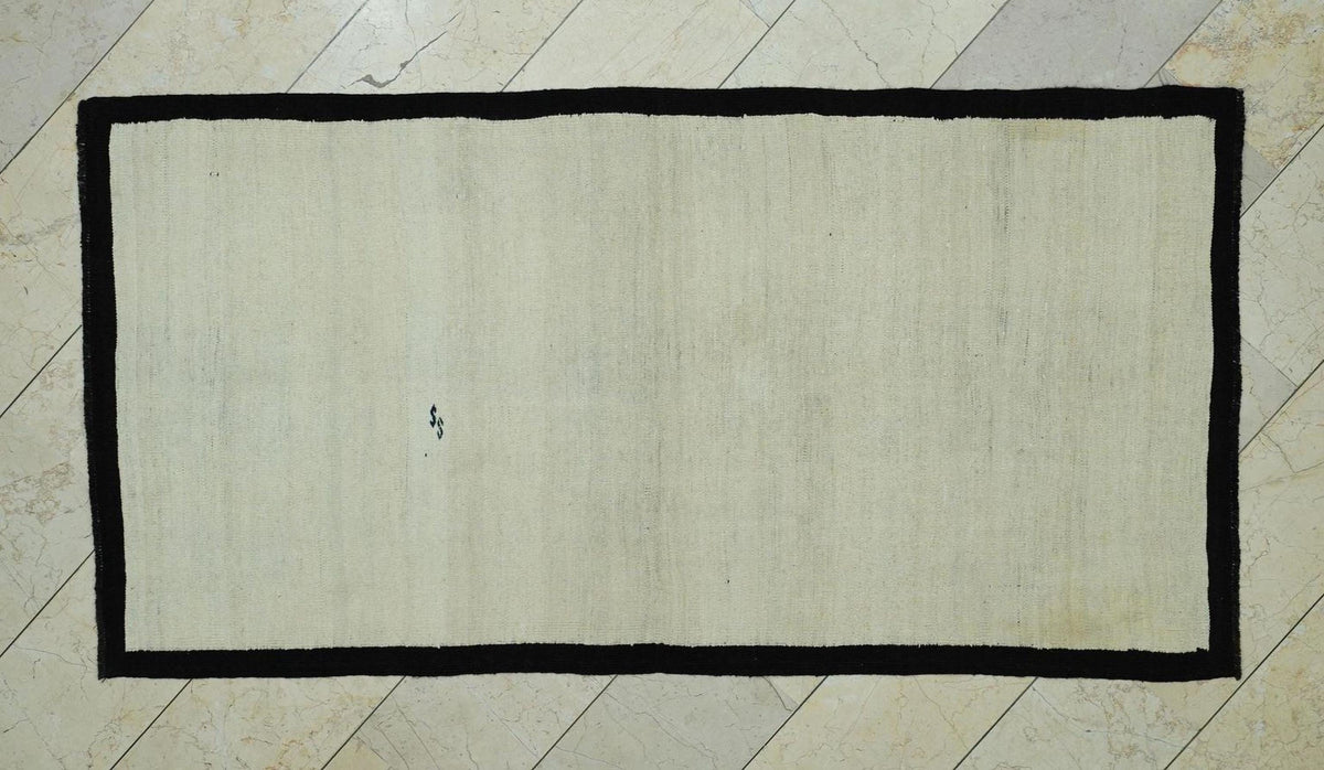 Vintage Cream Kilim Rug: 3.7"x7.2" Hand Woven Turkish Wool Rugs