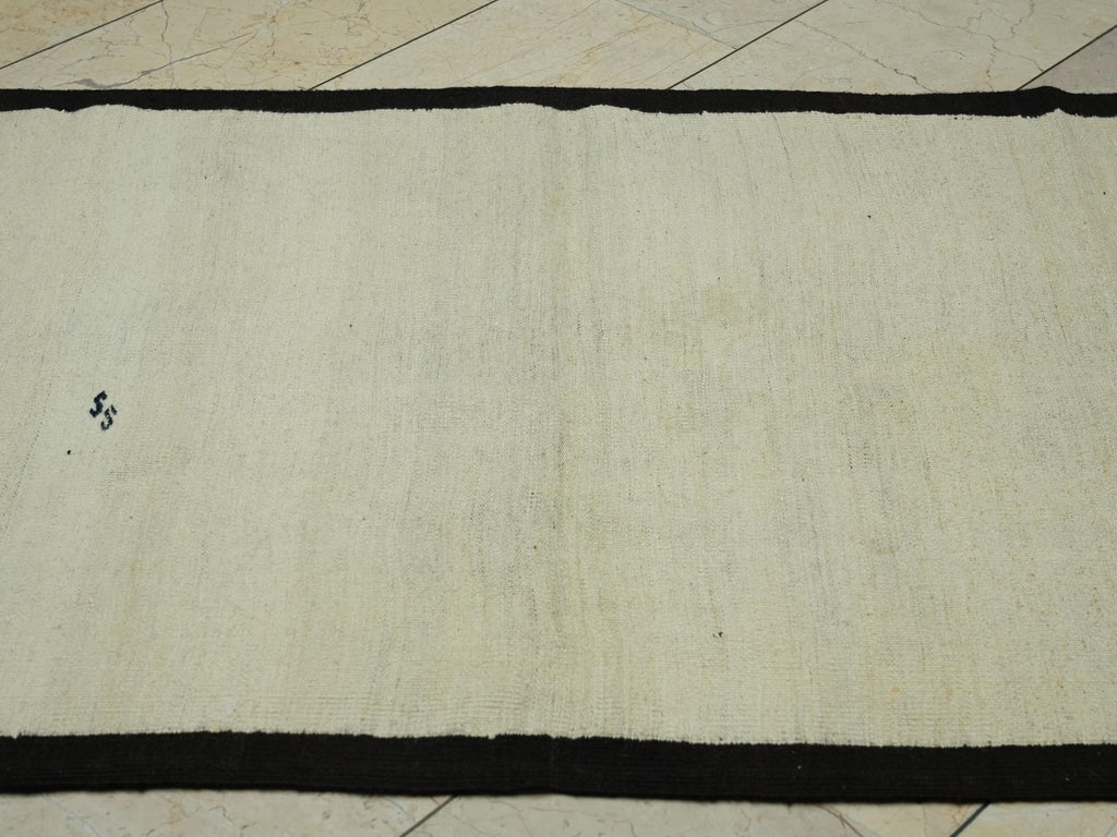Vintage Cream Kilim Rug: 3.7"x7.2" Hand Woven Turkish Wool Rugs