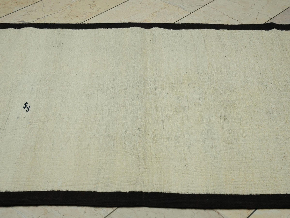 Vintage Cream Kilim Rug: 3.7"x7.2" Hand Woven Turkish Wool Rugs