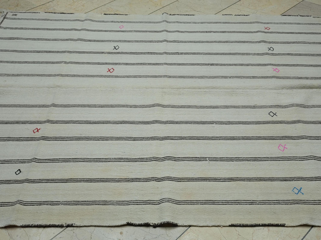 Minimalist Decor Wool Flat Weave Striped Kilim Rug:5.3x6.6 Feet,Turkish Area Rugs