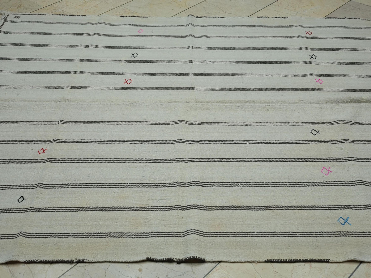 Minimalist Decor Wool Flat Weave Striped Kilim Rug:5.3x6.6 Feet,Turkish Area Rugs