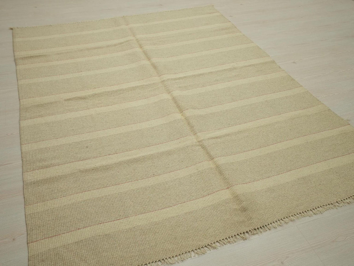 Striped Wool Kilim Rug: Small Bohemian Flat Weave Rugs, 5.2x6.8 ft.