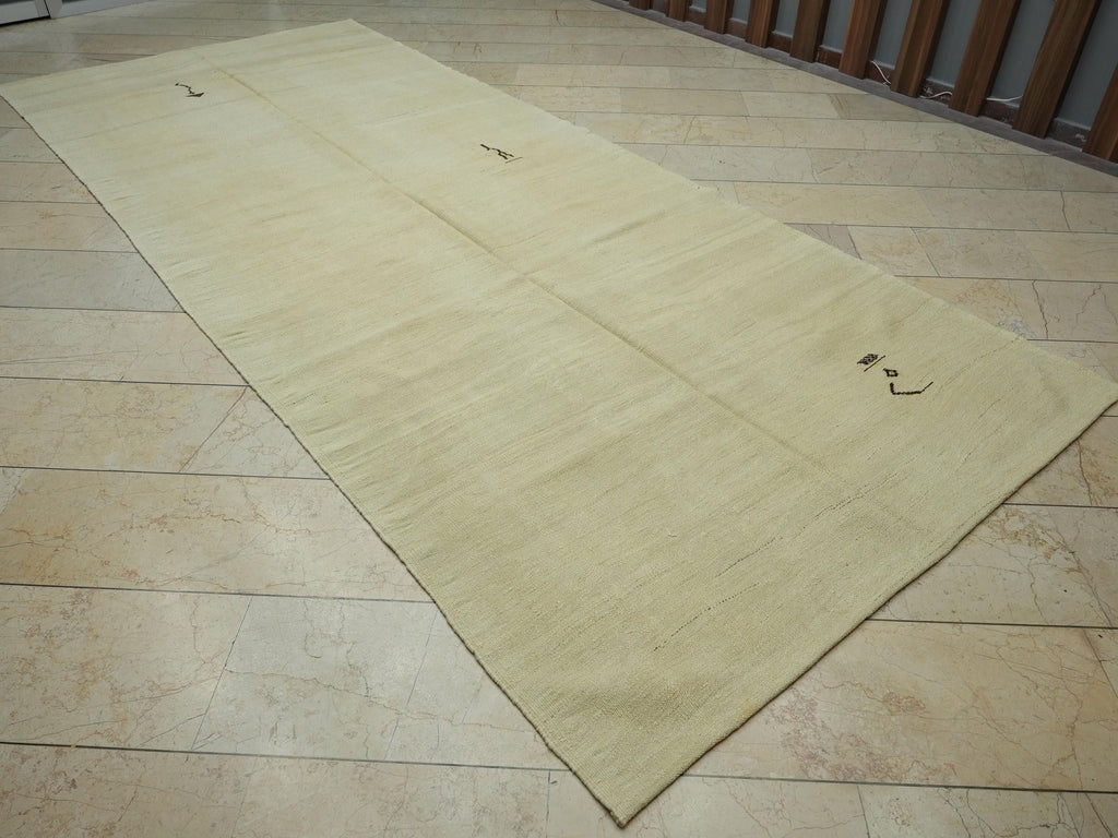 Handmade Cream Wool Kilim Rug: Vintage Tribal Flat Weave Neutral Rugs, 5,4x13 ft.
