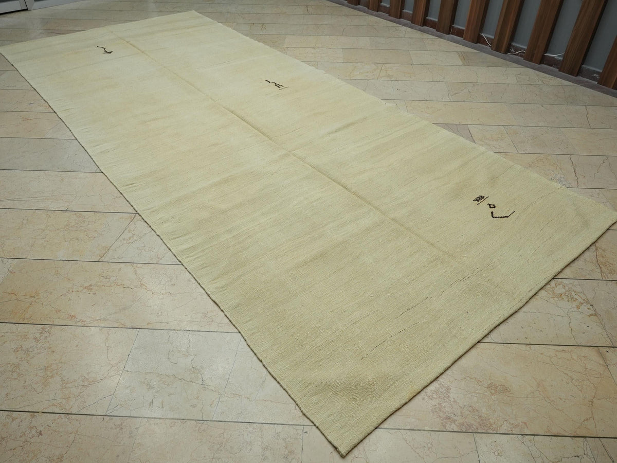 Handmade Cream Wool Kilim Rug: Vintage Tribal Flat Weave Neutral Rugs, 5,4x13 ft.