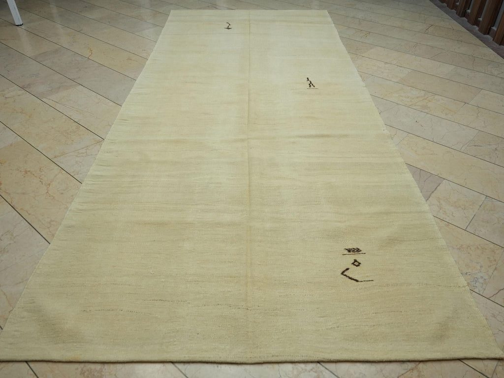 Handmade Cream Wool Kilim Rug: Vintage Tribal Flat Weave Neutral Rugs, 5,4x13 ft.